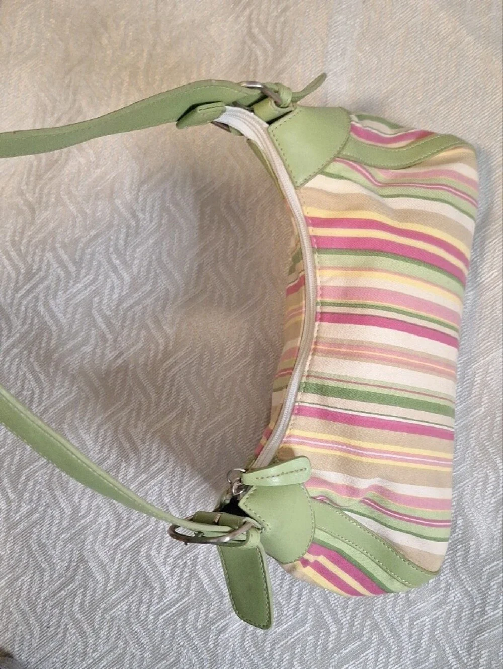 Fossil Striped Shoulder Bag in Pink and Light Green